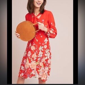 Anthropologie X Moulinette Soeurs 100% silk Lily Print Dress. Size 0